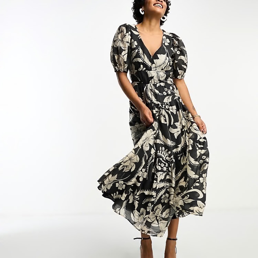 & Other Stories Black and Cream Floral Maxi Dress